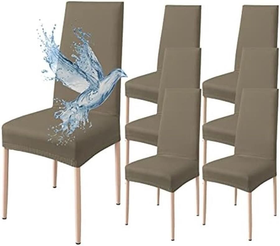 PolkaHome Stoelhoezen 6 stuks waterdicht rekbare eetkamerstoelhoes universele pasvorm gemakkelijk te reinigen duifgrijs