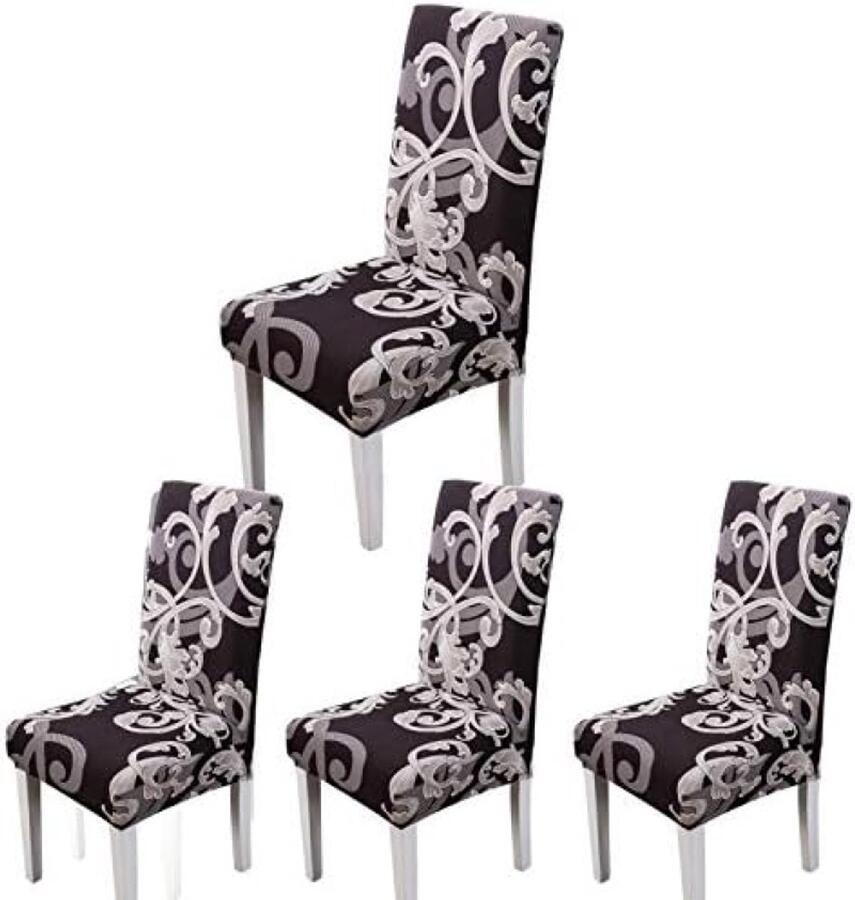 PolkaHome Stoelhoezen Eetkamer Elastische Stoelhoes Stretch Wasbare Hoezen voor Stoelbescherming Bloem Patroon (Set van 4)