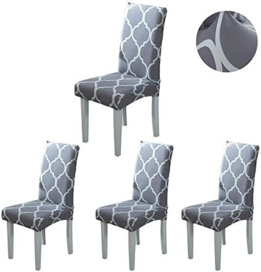 PolkaHome Stoelhoezen Eetkamerstoel Elastische Stoelhoes Moderne Eetkamerstoelhoes Verwijderbare Wasbare voor Hotelfeest Bruiloft Eetkamer (Grijs-diamant 4 stukken)