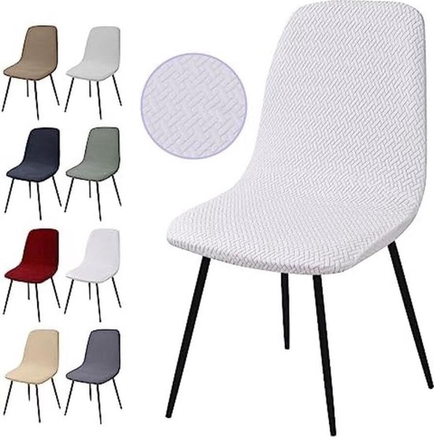 PolkaHome Stoelhoezen Set van 4 Stuks Stretch Stoelhoezen Jacquard Eetkamerstoelhoezen Universele Stoelhoezen Afneembaar Wasbare Stoelhoes voor Eetkamer Hotel Banket Bruiloft Feest(T-Wit Set van 4)
