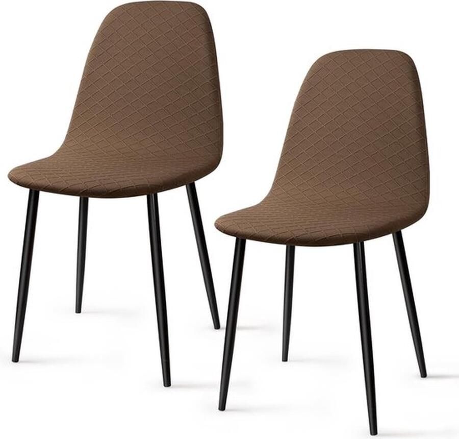 PolkaHome Stretch Stoelhoes 2 Stuks Jacquard Eetstoelhoezen Universele Elastische Stoelhoezen Armloze Stoelbekleding Afneembare Wasbare Stoelhoes voor Thuis Hotel Restaurant Feest (Bruin 2 Stuks)-KL