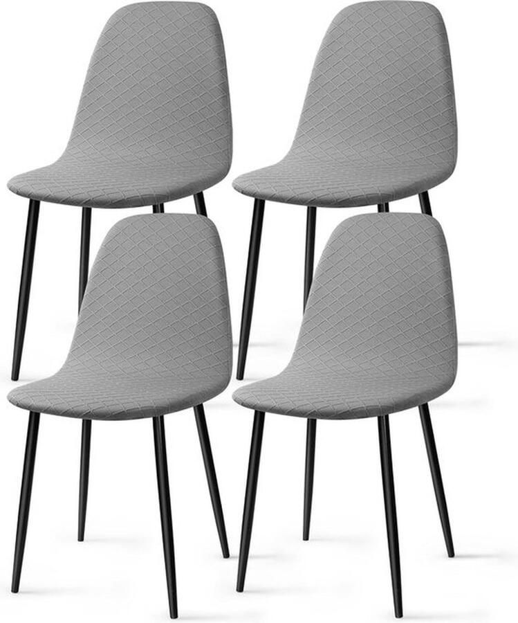 PolkaHome Stretch Stoelhoes 4 Stuks Jacquard Eetstoelhoezen Universele Elastische Stoelhoezen Armloze Stoelbekleding Afneembare Wasbare Stoelhoes voor Thuis Hotel Restaurant Feest (Lichtgrijs 4 Stuks)-KL