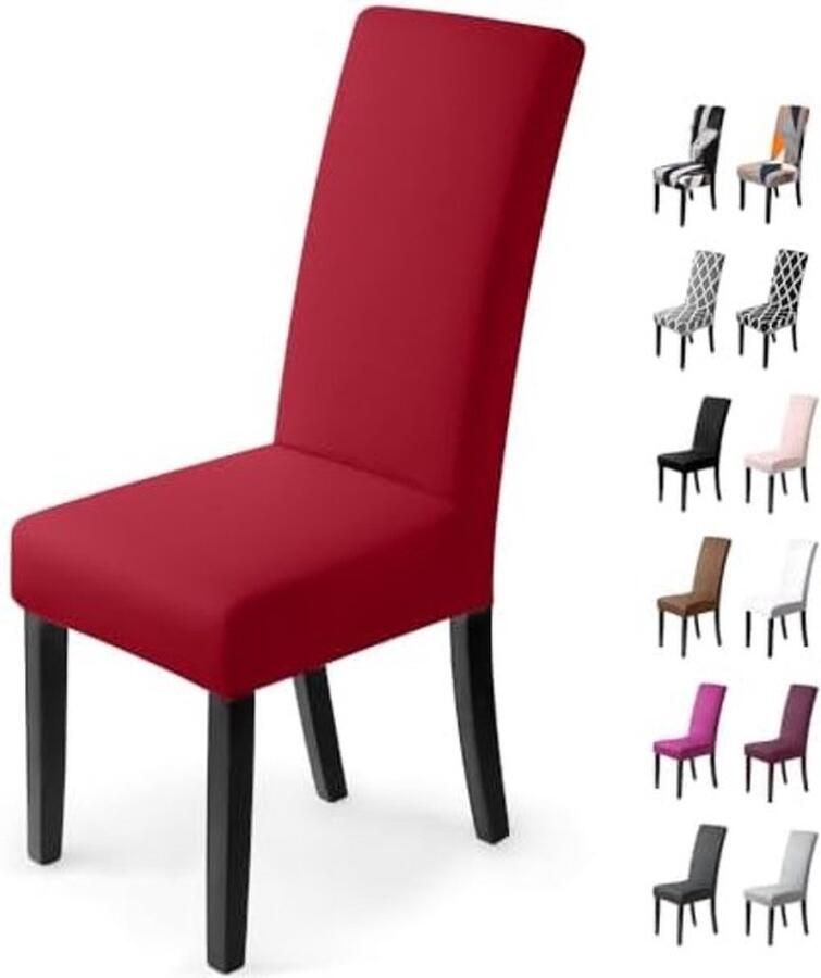 PolkaHome Stretch Stoelhoezen 4 Stuks Stoelhoes Stoelhoezen voor Eetkamerstoelen Verwijderbare Wasbare Eetstoelhoezen voor Hotel Eetkamer Banket Decor voor Bruiloftsfeest(4 Stuks Rood)-X