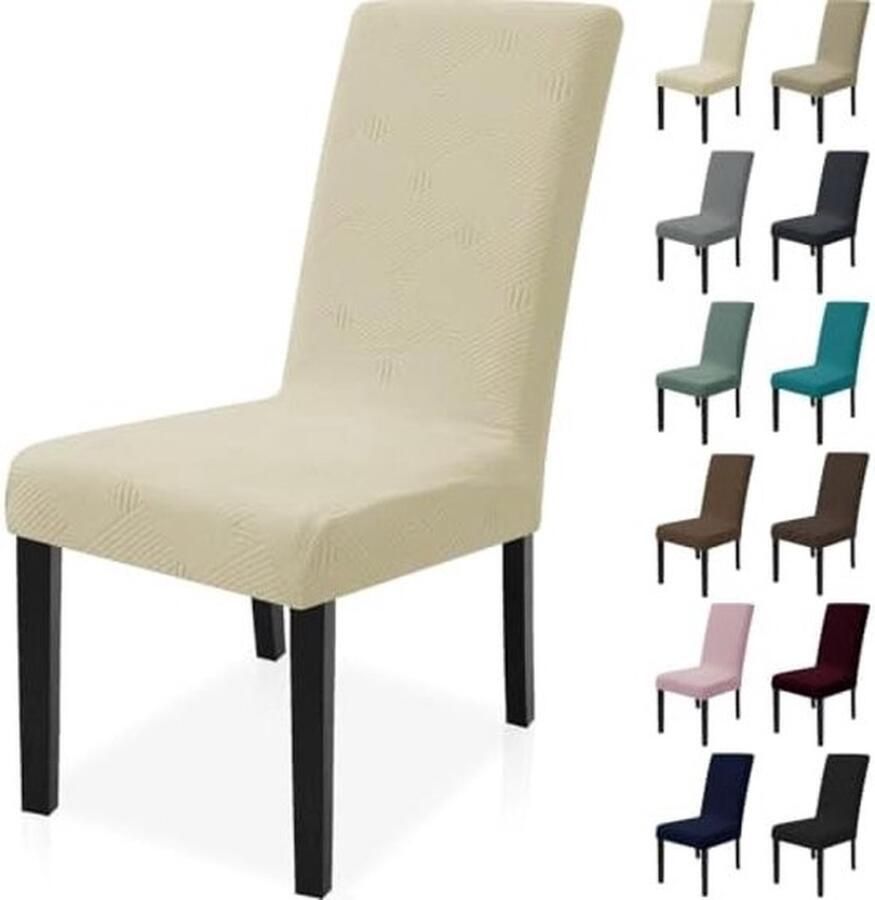 PolkaHome Stretch Stoelhoezen 6 Stuks Moderne Elastische Stoelhoes Universele Eetstoelhoezen Voor Eetkamerstoel Verwijderbare Wasbare Eetkamerstoelhoezen Voor Thuis Restaurant Hotel Beige