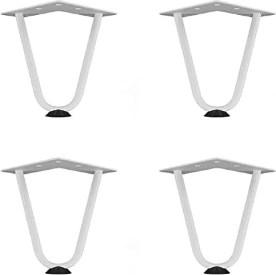 PolkaHome Tafelpoten 4 stuks hairpin-poten haarspeldpoten voor stalen tafel robuuste meubelpoten met schroeven en beschermende basis Wit