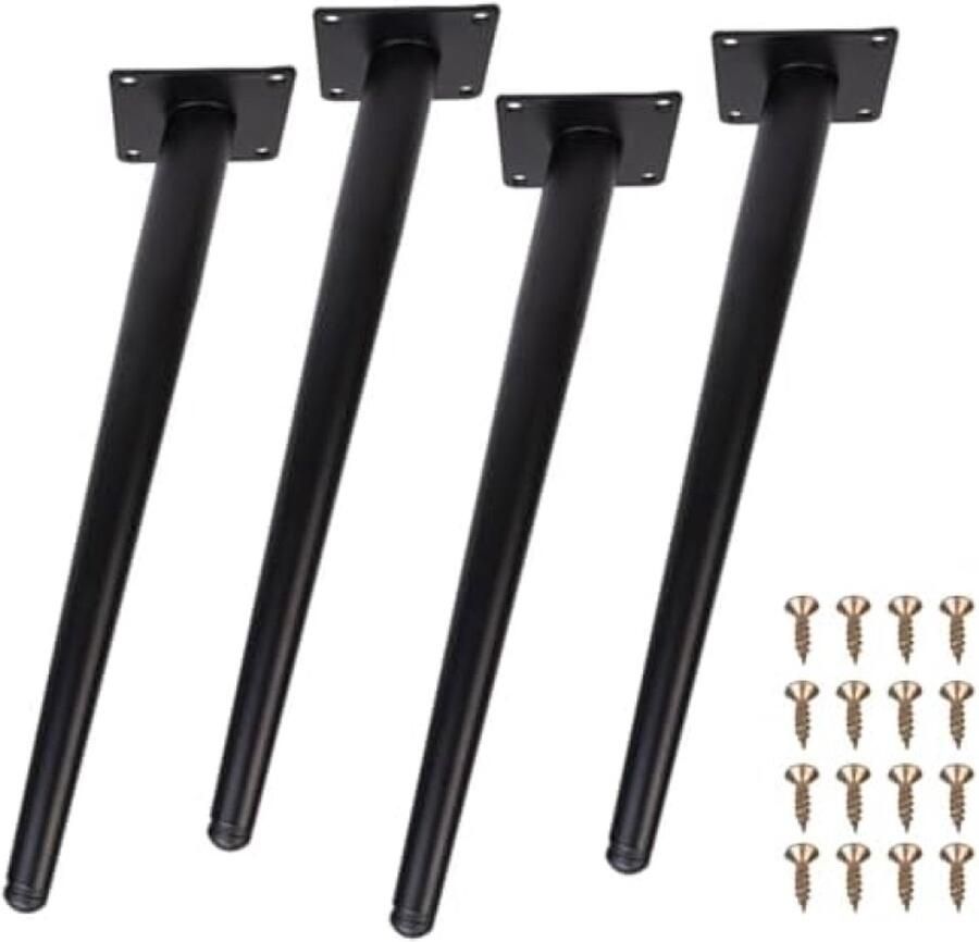 PolkaHome Tafelpoten Metaal Zwart Schuine Meubelpoten Kegelvormige Dressoirpoten Bankpoten voor Tafels Banken Tv-Kasten Stoelen en Kasten Set van 4 Stuks (35cm)