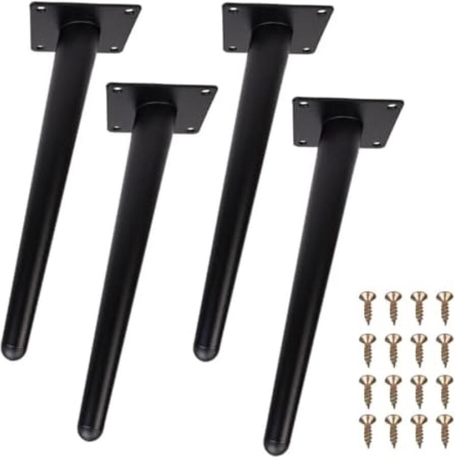 PolkaHome Tafelpoten Metaal Zwart Schuine Meubelpoten Kegelvormige Meubelpoten Dressoirpoten Bankpoten voor Tafels Banken Tv-Kasten Stoelen Kasten Vervangende Kastpoten. 4 Stuks 30cm