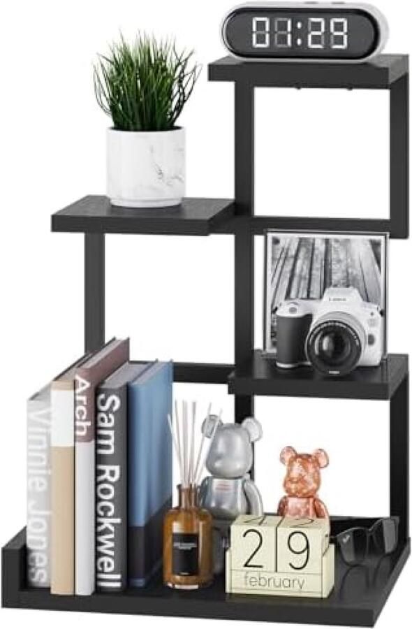 PolkaHome Tafelrek van hout 4 etages opbergrek klein boekenkast met metalen frame voor boeken planten speelgoed 31 x 24 x 44 5 cm