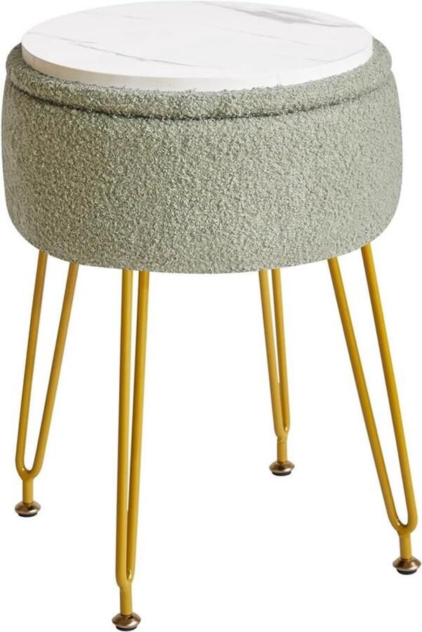 PolkaHome Teddy fluwelen opslag voetensteun kruk Ottomaanse make-up ijdelheid kruk bijzettafel met afneembare afdekking gouden stalen poten salontafel top cover lichtgroen