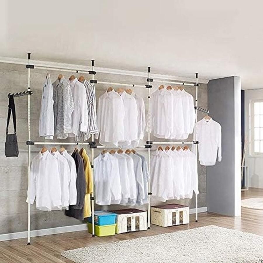 PolkaHome Telescopisch garderobesysteem met 6 stangen Kledingopbergsysteem