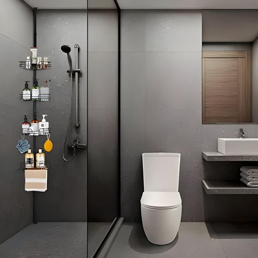 PolkaHome Telescopische hoek doucherek plank 4-laags badkamer opslag geen boren douche Caddy verstelbare hoogte 73-265cm Metaal opbergplanken