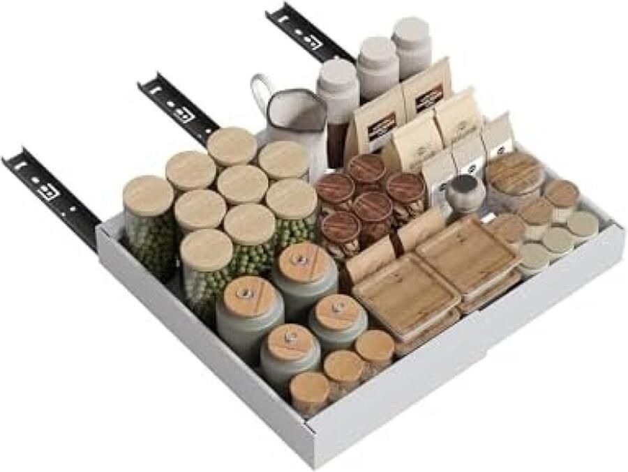 PolkaHome Telescopische lade uittrekbare lade-organizer instelbare breedte 32-52 cm voor keukenkasten met plakfolie geen boren wit