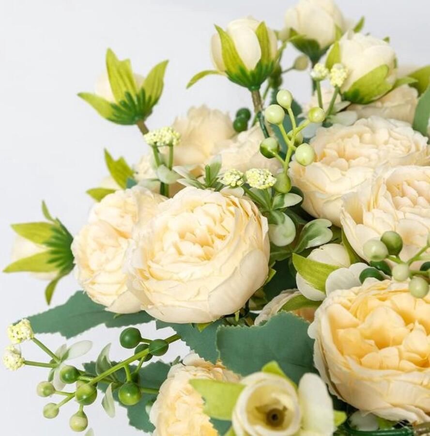 PolkaHome Trossen kunstmatige pioenrozen met 20 knoppen namaakpioenrozen zijden bloemen boeketten voor bruiloft thuis op tafel feest raamdecoratie