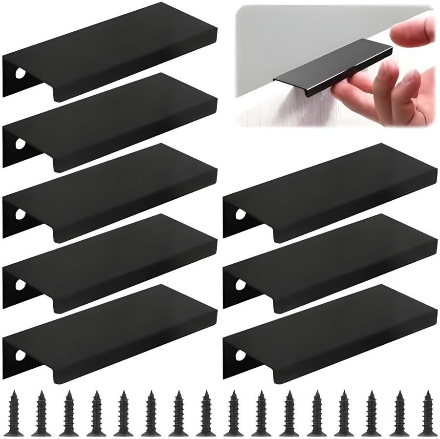 PolkaHome Verborgen Meubelgrepen 8 Stuks Zwart 80 mm Aluminium Moderne Stijl Eenvoudig te Installeren