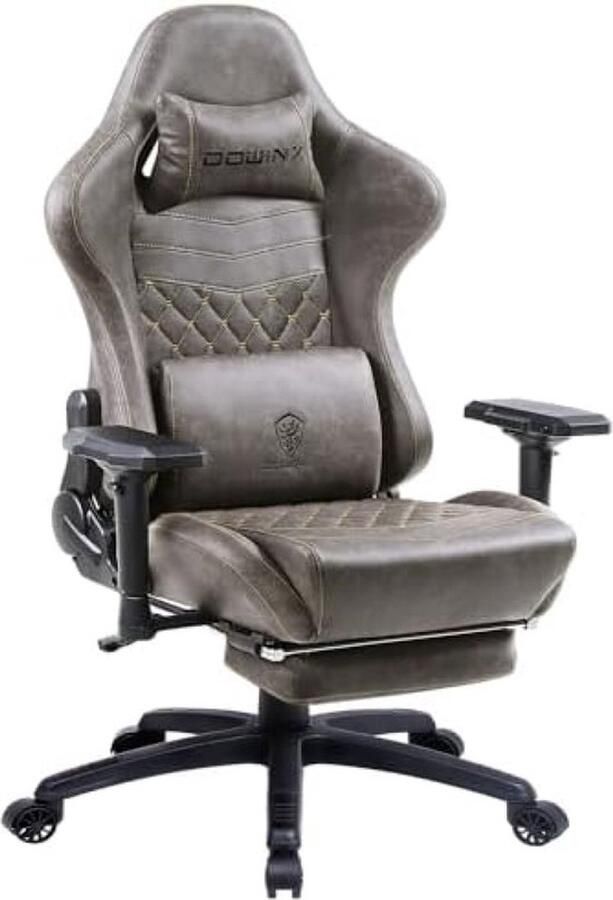 PolkaHome Verstelbare gaming chair met voetsteun game stoel met massage-lendensteun (bruin)