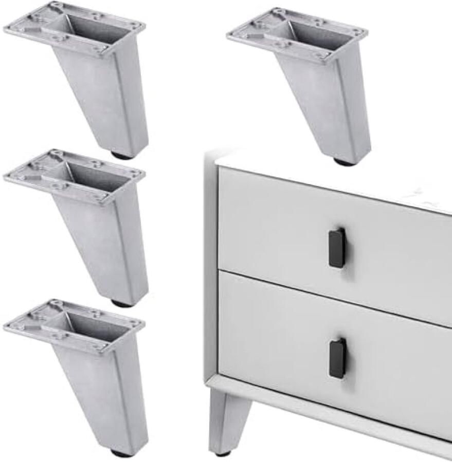 PolkaHome Verstelbare Meubelpoten Set van 4 Driehoekige Bankvoet Zilverkleurig Geschikt voor Banken Kasten Salontafels en meer Hoogwaardige Aluminiumlegering