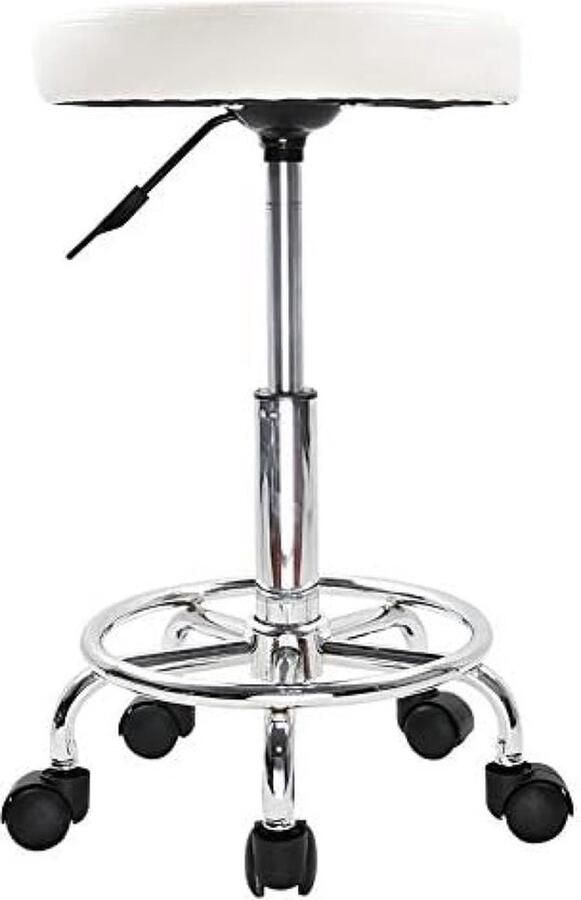 PolkaHome Verstelbare Rolkruk Kunstleer Praktische Kruk Wit