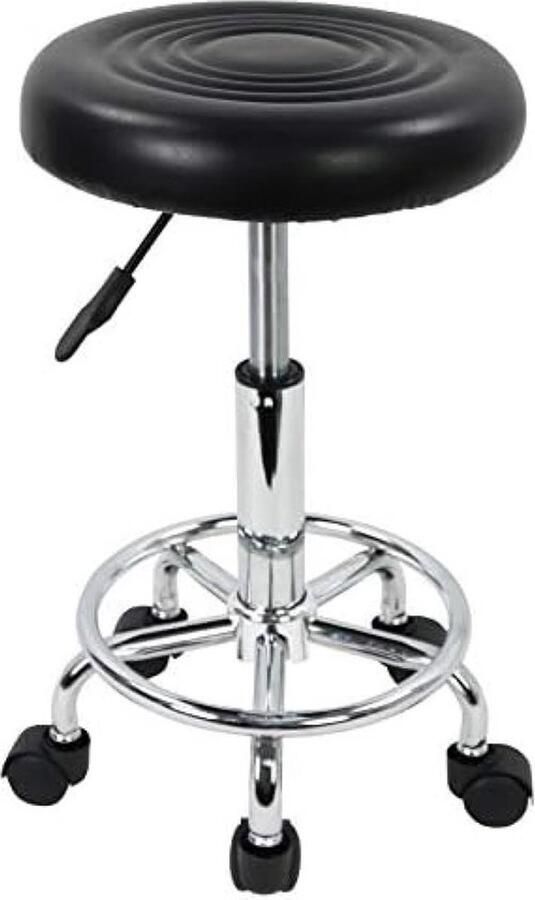 PolkaHome Verstelbare ronde kruk met voetsteun voor spa salon tattoo werk en kantoor (zwart)