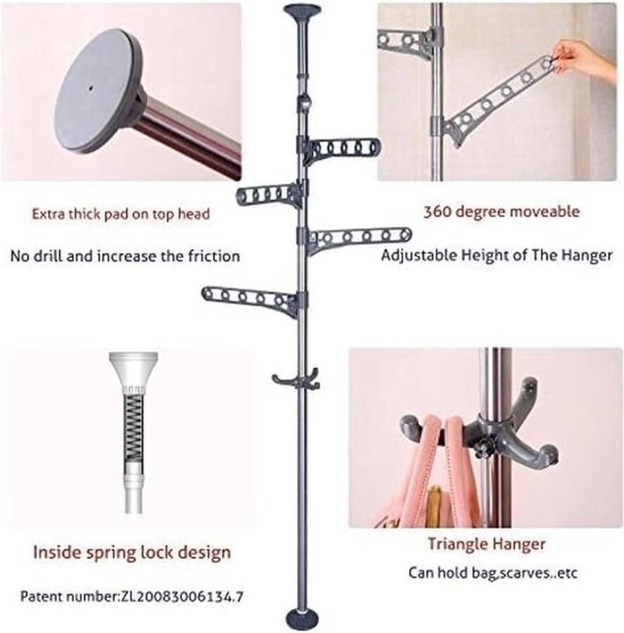 PolkaHome Verticaal Kledingrek met Verstelbare Telescopische Stang