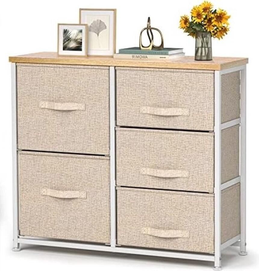 PolkaHome Verticale commode met 5 laden en houten blad