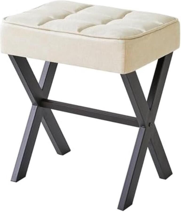 PolkaHome Vierkante make-upkruk met X-poot voetsteun linnen voetensteun Ottomaanse zitmeubel multifunctioneel als kleine bijzettafel voor slaapkamer woonkamer