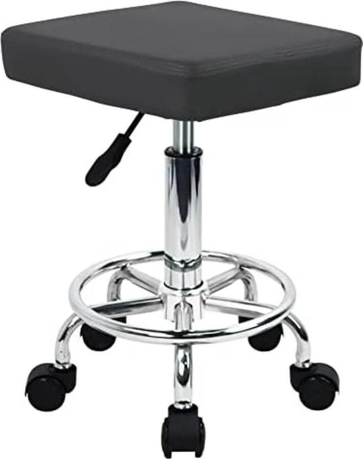PolkaHome Vierkante rollende salonkruk draaibare verstelbare schoonheidskruk stoel voor keuken lab spa thuiskantoor massagekruk