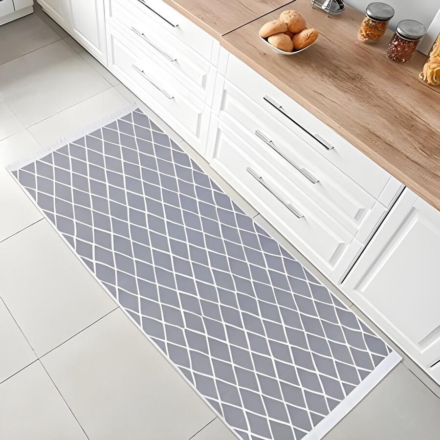 PolkaHome Vloerkleed Laagpolig Boho Kelim Gestreept Lichtgrijs-Wit 60 x 90 cm Woonkamertapijt Slaapkamertapijt Keukentapijt Kindertapijt