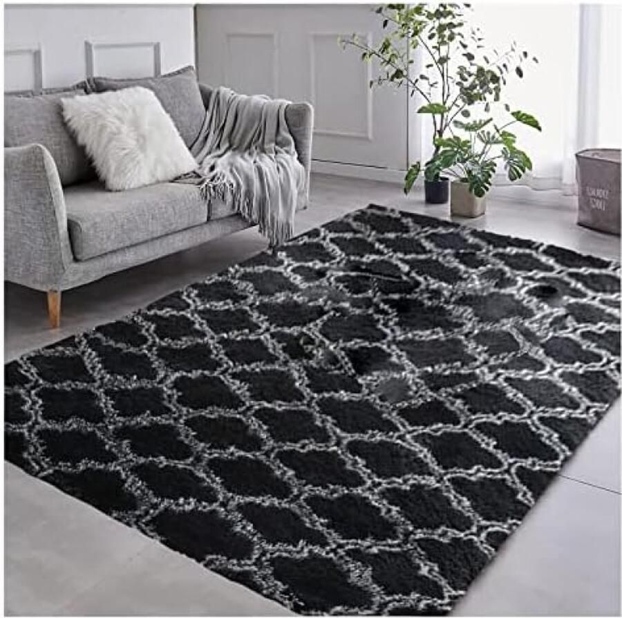 PolkaHome Vloerkleed voor woonkamer hoogpolig wasbaar moderne langpolige tapijten antislip onderkant zacht tapijt groot (grijs 120 x 200 cm)