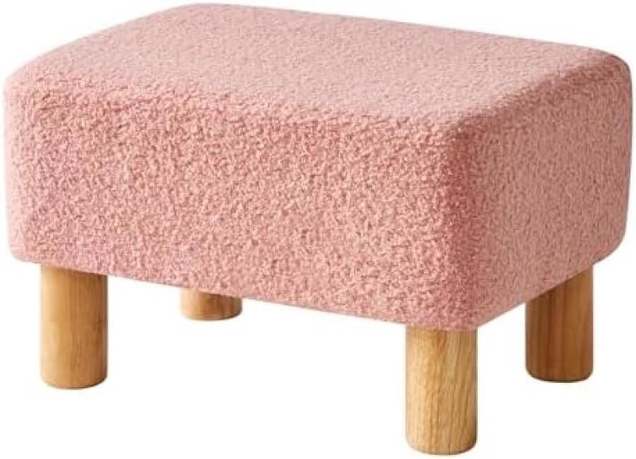 PolkaHome Voetenbank met teddy fluwelen padding en houten poten