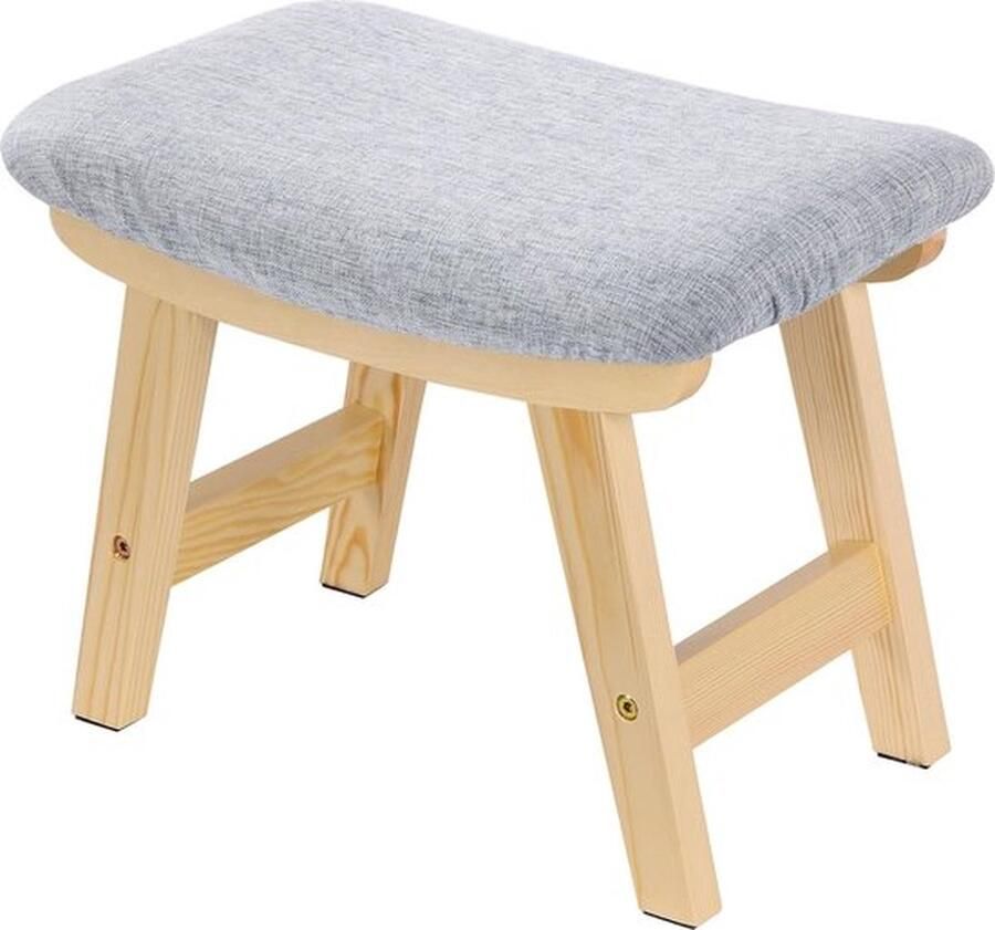 PolkaHome voetenbankje poef klein linnen voetenbankje uitneembare poef hulpvoetenbank voor keuken en woonkamer (natuurlijke poten + lichtgrijs kussen)