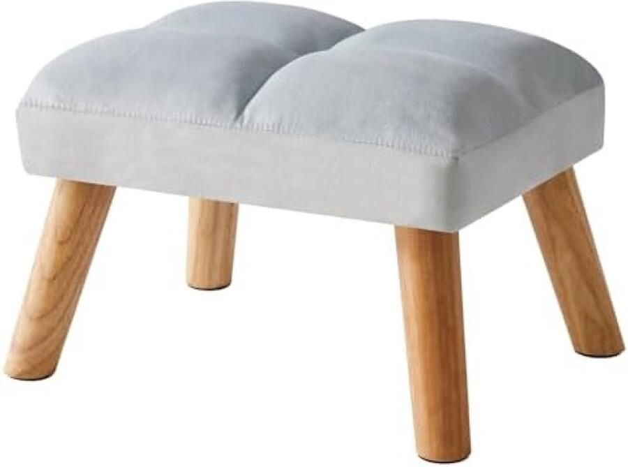 PolkaHome Voetkruk kleine voetenbankkruk stoel met houten poten moderne gestoffeerde bank voetensteun fluwelen voetenbank poef bankkruk voor woonkamer slaapkamer 40 x 30 x 27 cm blauw HBD032H