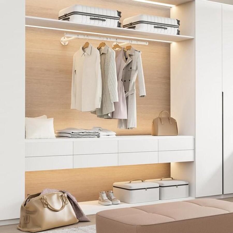 Retadou Kledingstang wandmontage 90 cm garderobestang industrieel ruimtebesparende kledingstangen keukenrek wand eenvoudige montage wandhouder kleding beige