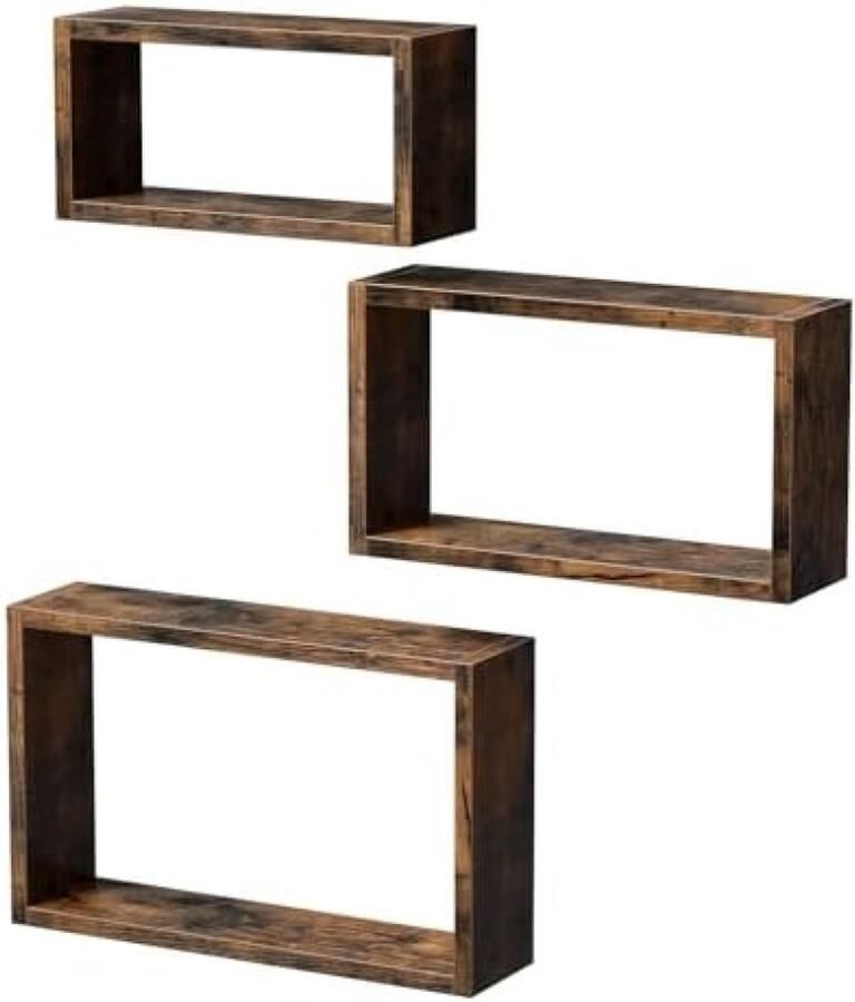 PolkaHome Wandplanken Set van 3 Hangende Planken Zwevende Planken Lengte 34 39 44 cm voor Woonkamer Slaapkamer Kantoor Rustiek Bruin