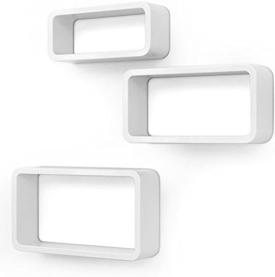 PolkaHome Wandrek 3-delige set kubusrek belastbaar tot 15 kg lengte 44 cm 39 cm 34 cm wit