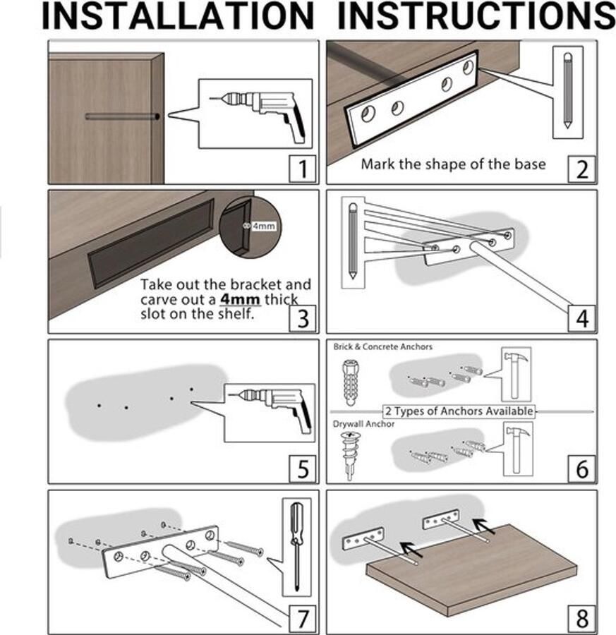 Zwevende Plankhouders Onzichtbare Wandhouders Verborgen Zware Planksteun Houten Planken Wandmontage 150MM Roestvrij Staal Zwarte Afwerking Set van 8 EJY8006B-8P