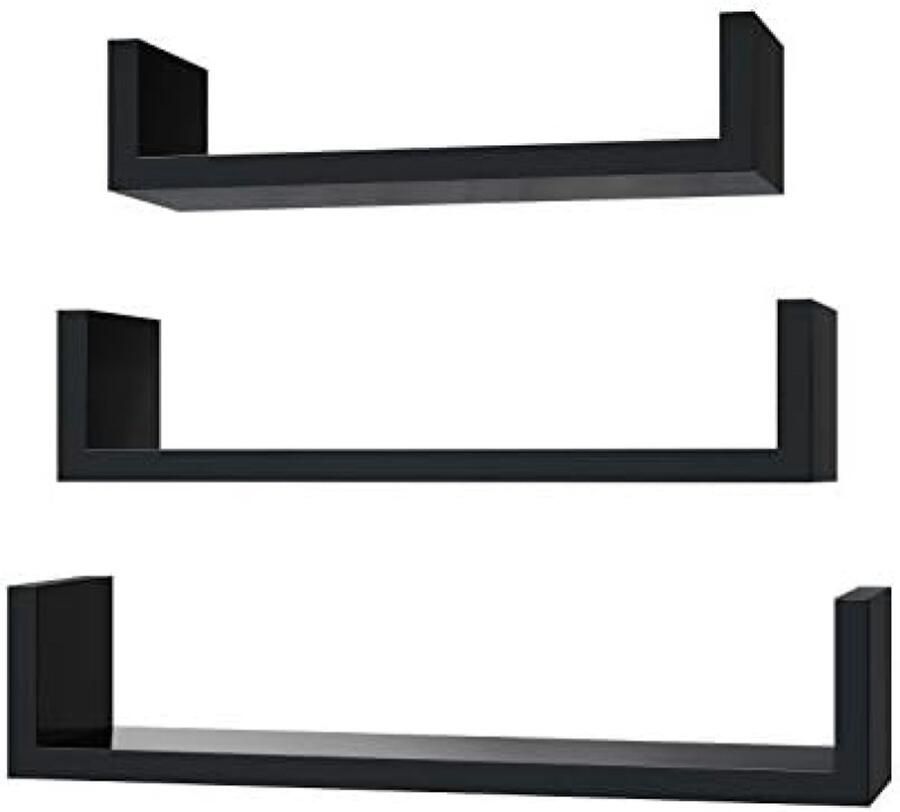 PolkaHome Wandrek Set van 3 Zwevende Planken 30 35 40 cm Wandmontage Elke Plank Tot 10 kg Belastbaar Zwart Hoogglans voor Woonkamer Kantoor Badkamer of Keuken