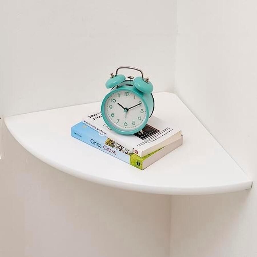 PolkaHome Wit zwevend hoekrek van natuurlijk eikenhout wandplank met rond uiteinde zwevende plankoplossing voor luidsprekers kleine plantenhoekhouder badkamer slaapkamer woonkamer of keuken
