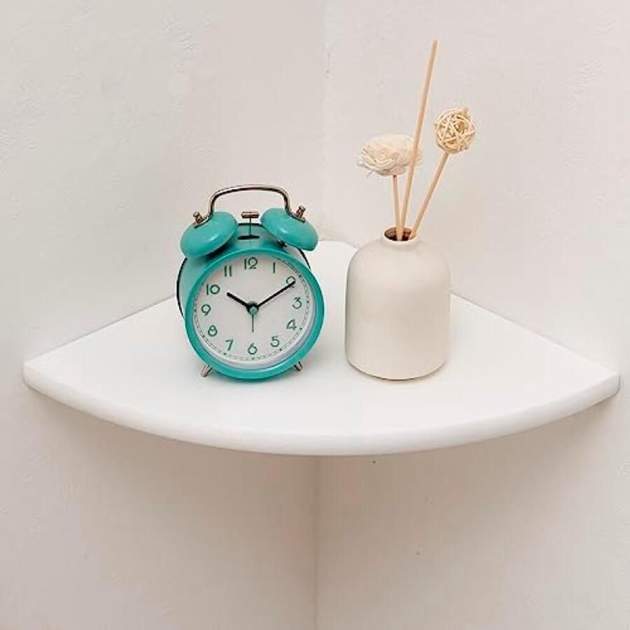 PolkaHome Witte hoekplank van massief eikenhout Zwevende wandplank met ronde uiteinden Opbergoplossing voor hoeken Geschikt voor slaapkamer keuken woonkamer 22 cm