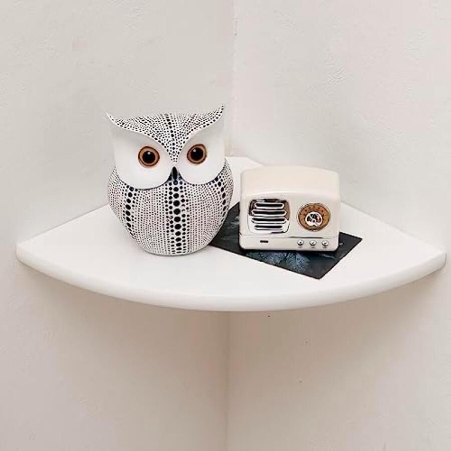 PolkaHome Witte zwevende wandplank van massief eikenhout voor slaapkamer keuken woonkamer 18 cm Hoekplank voor opbergruimte en decoratie