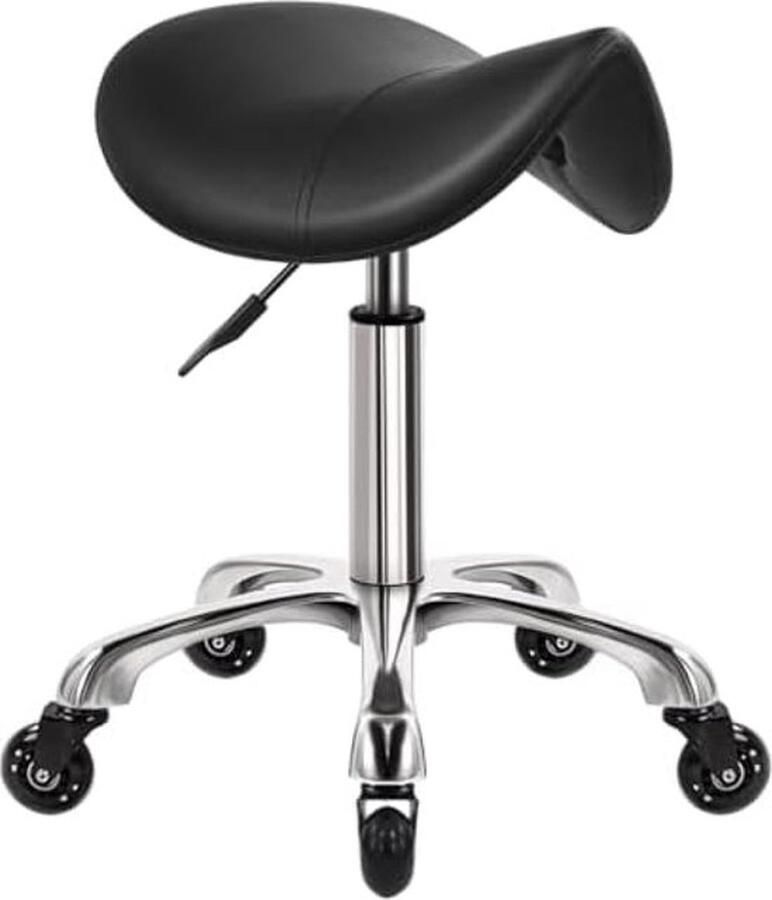 PolkaHome Zadelkruk op wielen draaibare verstelbare kruk dikke lederen stoel schoonheid kruk stoel voor keuken kruk opstellen lab kantoor massage kruk