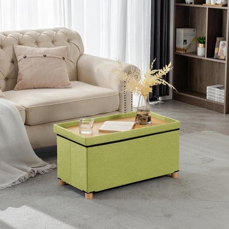 PolkaHome Zitbank met opbergruimte opvouwbare zitkist zitkruk met deksel zitkube voetsteun groen 76 x 38 x 40 cm