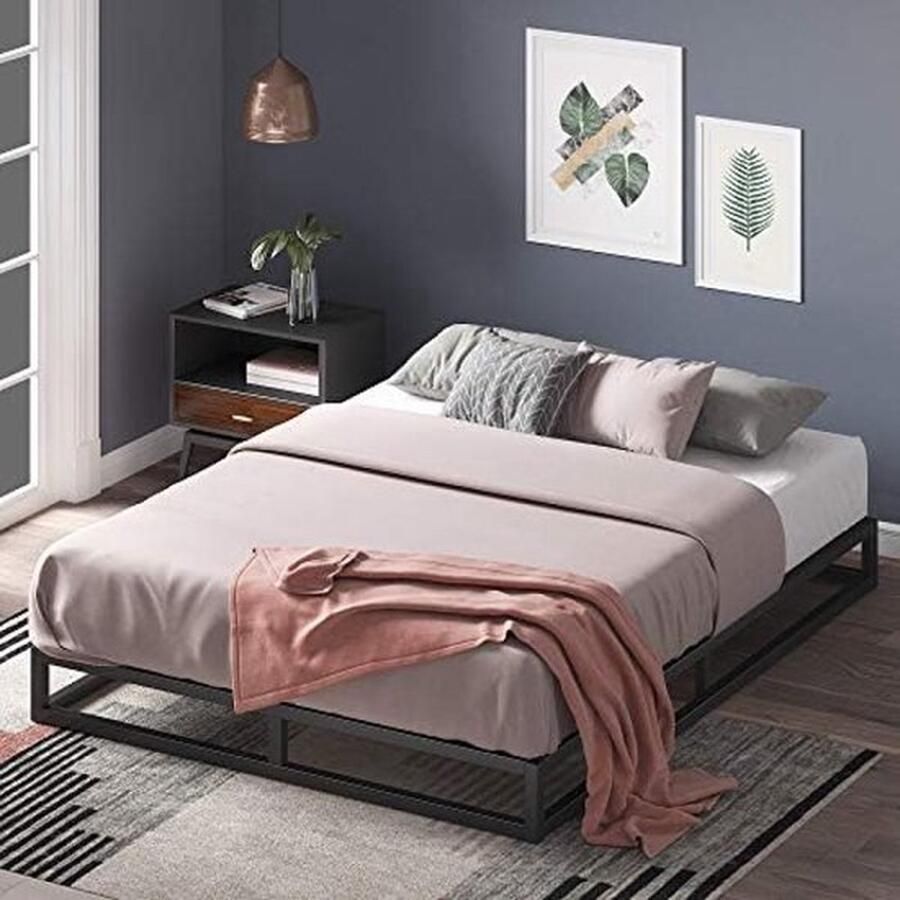 PolkaHome Zwarte Metalen Bedframe met Opbergruimte 140x200 cm
