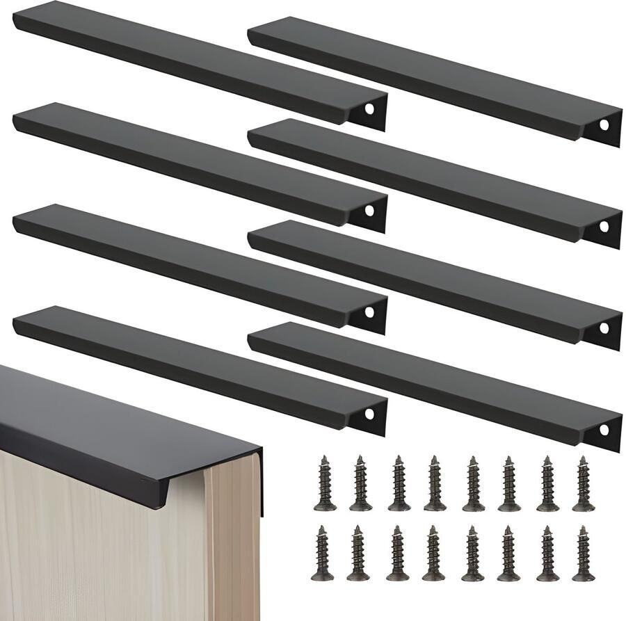 PolkaHome Zwarte verborgen meubelgrepen 300 mm 8 stuks voor kledingkast deur en laden