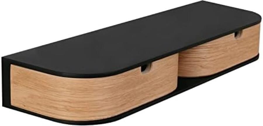PolkaHome Zwevend Wandrek met 2 Laden Houten Hangend Opbergrek voor Slaapkamer Woonkamer of Kantoor Zwart Eiken Minimalistisch Scandinavisch Design