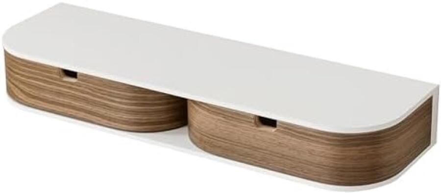 PolkaHome Zwevend Wandrek met 2 Laden Houten Hangend Wandrek in Wit Walnoot Multifunctioneel voor Slaapkamer Woonkamer of Kantoor Scandinavische Stijl