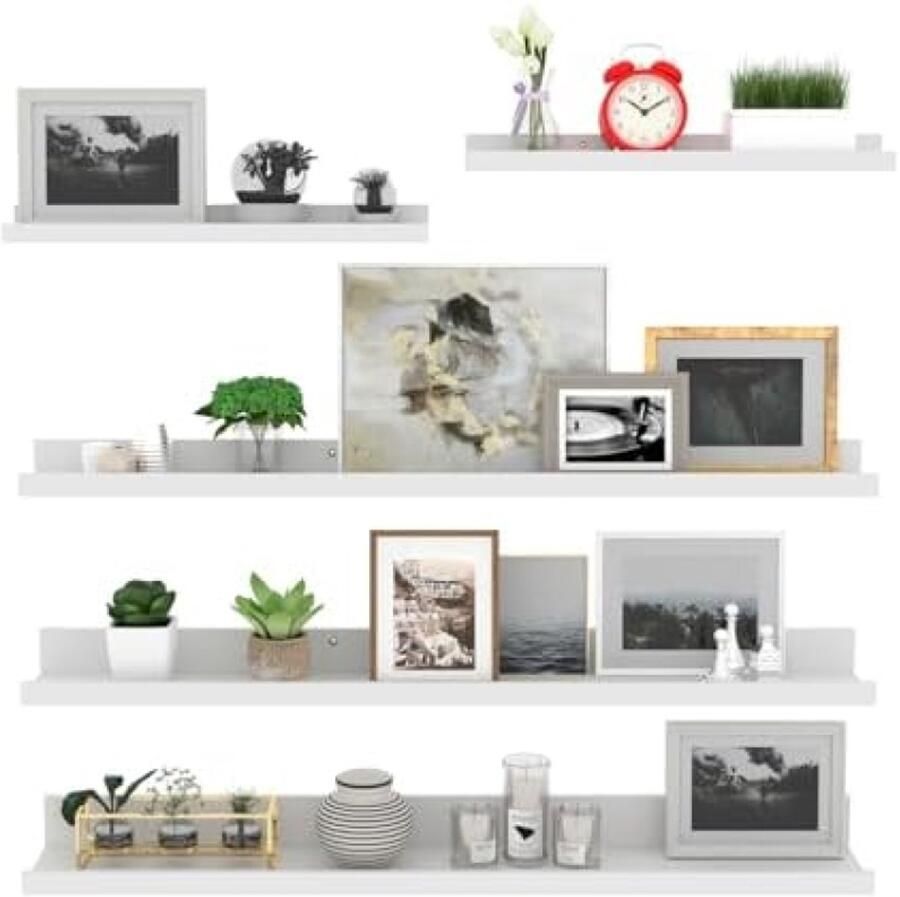 PolkaHome Zwevend Wandrek van Composiethout Set van 5 Planken 90 cm Moderne Opbergoplossing voor Woonkamer Keuken Slaapkamer of Kantoor