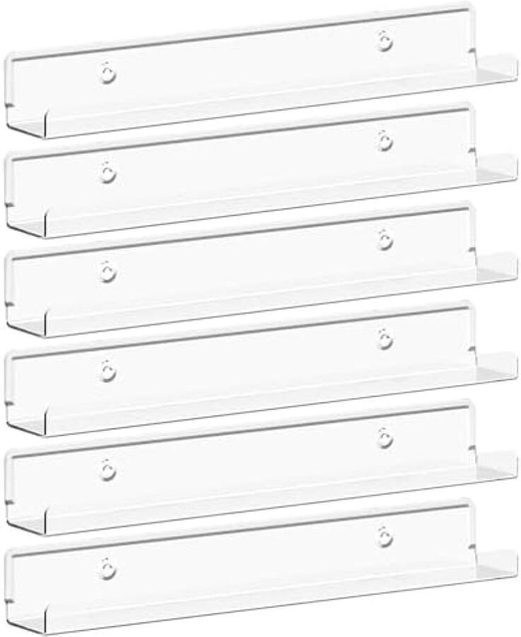 PolkaHome Zwevende Acryl Planken voor Vinyl Platen Set van 6 Transparante Muurplanken voor Boek Foto en Decoratie in Woonkamer Slaapkamer of Badkamer