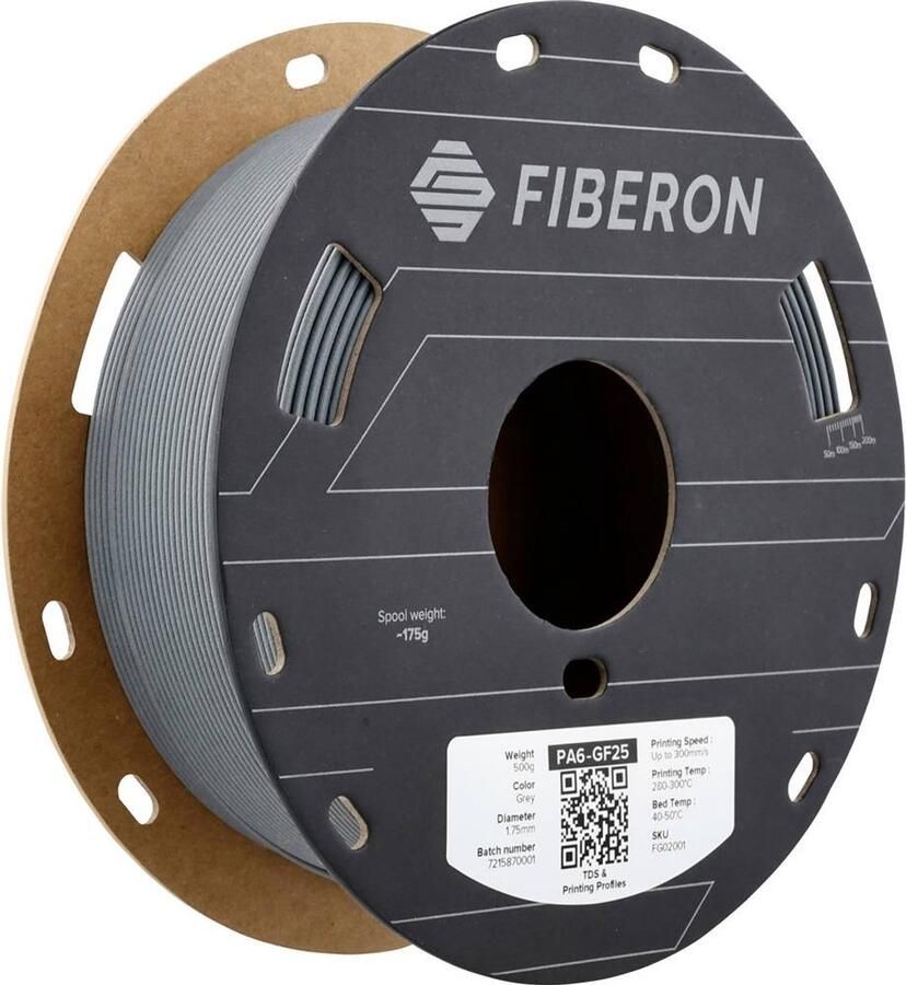 Polymaker FG02001 Fiberon™ PA6-GF25 Filament PA6-GF Glasvezelversterkt Hittebestendig Niet-trekkend 1.75 mm 500 g Gri