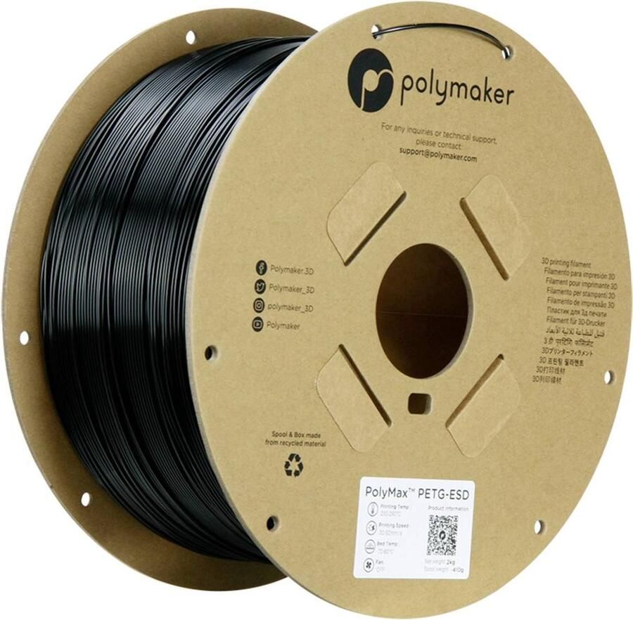 Polymaker PB03004 Filament PETG ESD-veilig 1.75 mm 2000 g Zwart PolyMax™ 1 stuk(s)