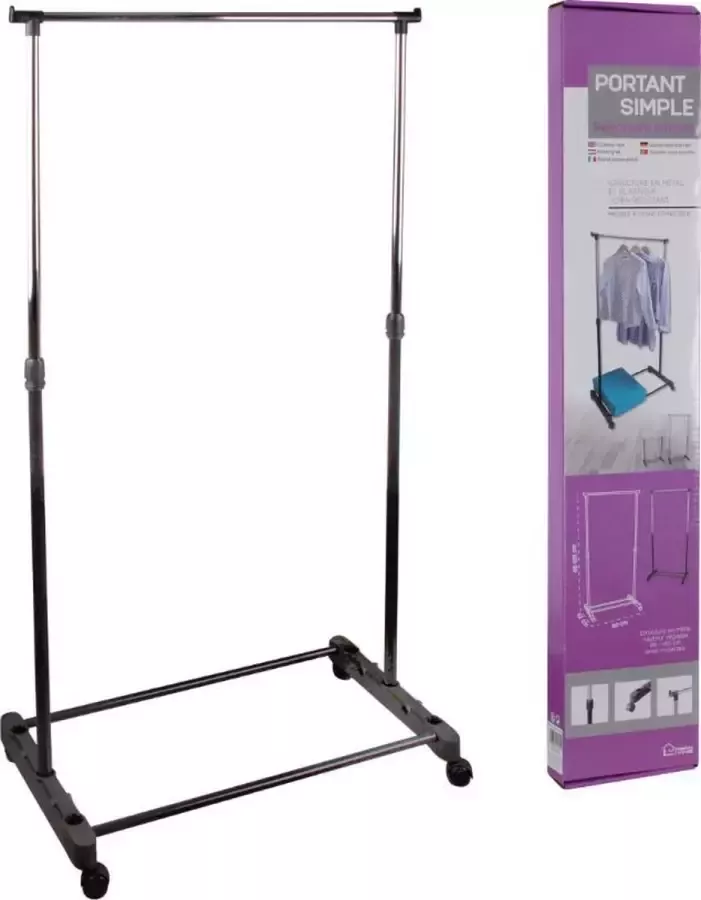 Urban Living Kledingrek met enkele stang kunststof metaal zwart 80 x 42 x 175 cm Op zwenkwielen